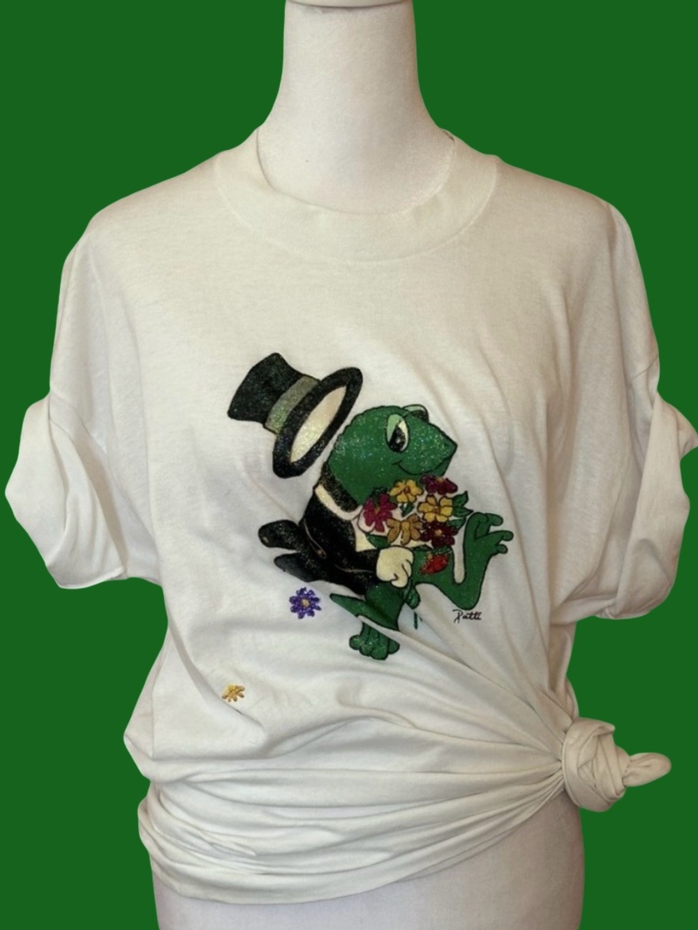 VTG Hand Painted Frog glitter Puff Paint Tuxedo Dapper Whimsical 90s OOAK XL